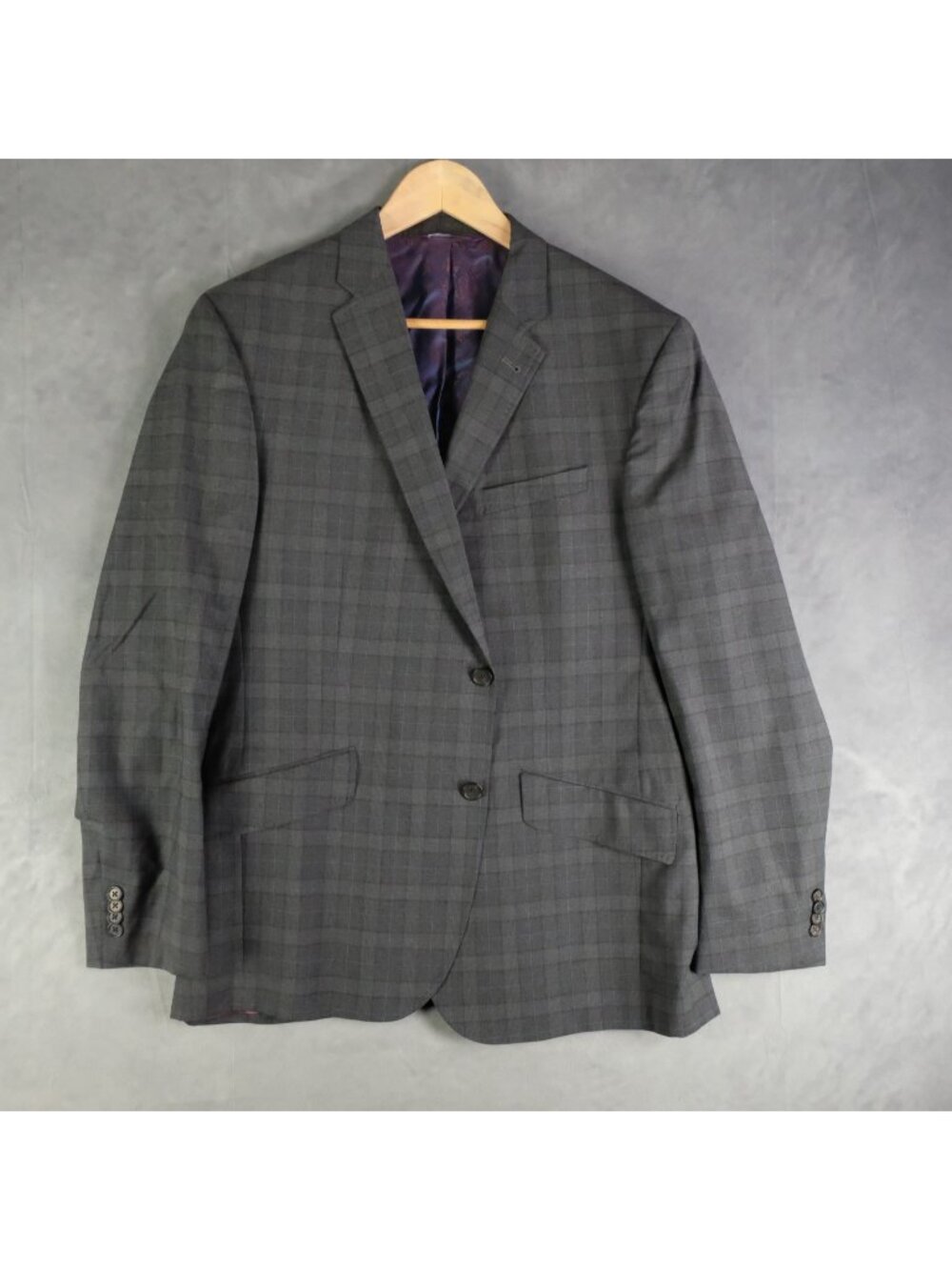 Ted Baker Endurance Suit Mens 44R 37X34 Gray Plaid Check Two Butten Vented